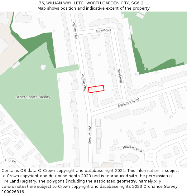 76, WILLIAN WAY, LETCHWORTH GARDEN CITY, SG6 2HL: Location map and indicative extent of plot