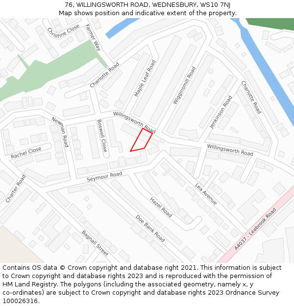 76, WILLINGSWORTH ROAD, WEDNESBURY, WS10 7NJ: Location map and indicative extent of plot