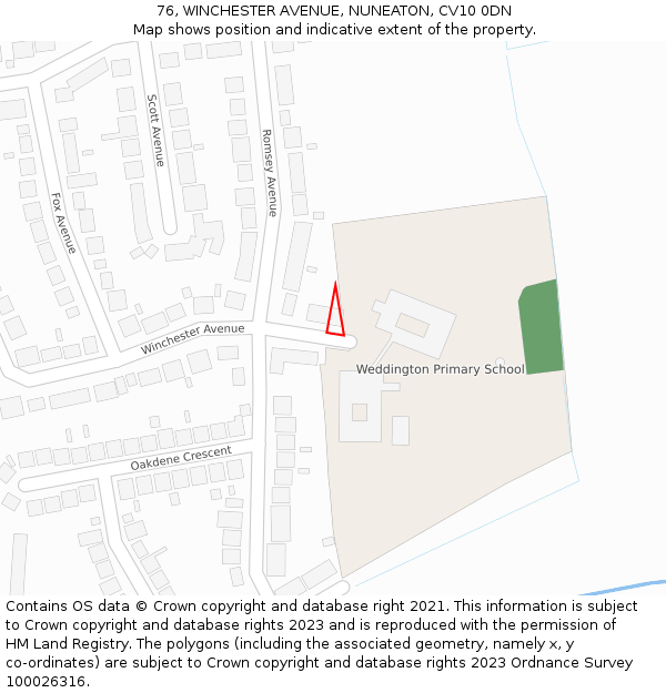 76, WINCHESTER AVENUE, NUNEATON, CV10 0DN: Location map and indicative extent of plot