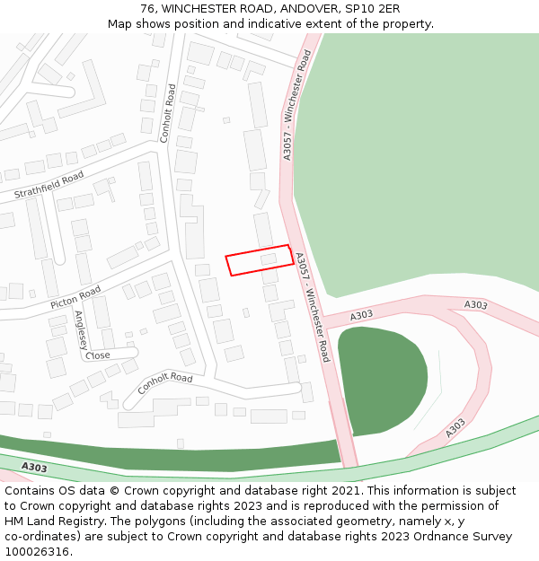 76, WINCHESTER ROAD, ANDOVER, SP10 2ER: Location map and indicative extent of plot