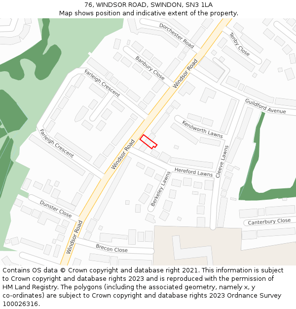 76, WINDSOR ROAD, SWINDON, SN3 1LA: Location map and indicative extent of plot
