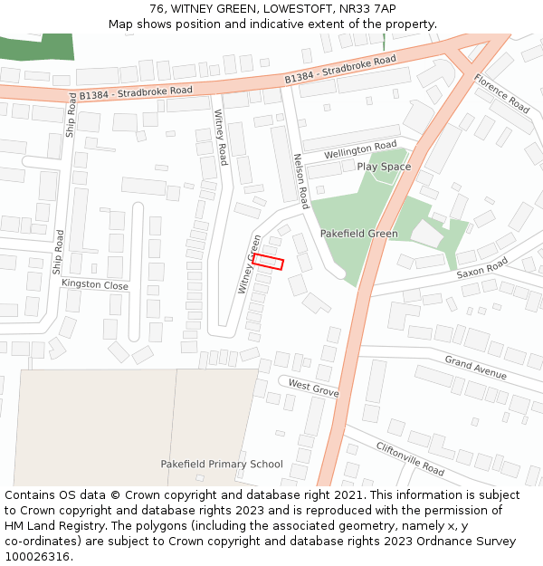 76, WITNEY GREEN, LOWESTOFT, NR33 7AP: Location map and indicative extent of plot