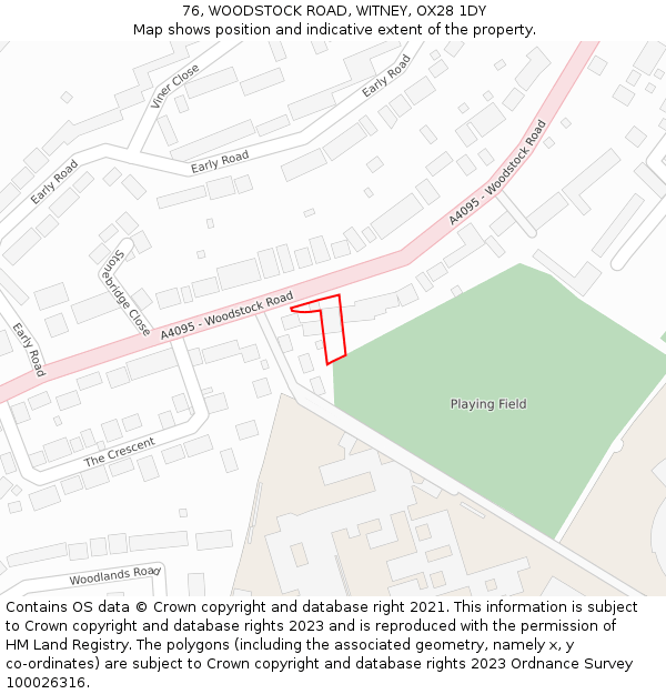 76, WOODSTOCK ROAD, WITNEY, OX28 1DY: Location map and indicative extent of plot