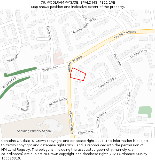 76, WOOLRAM WYGATE, SPALDING, PE11 1PE: Location map and indicative extent of plot