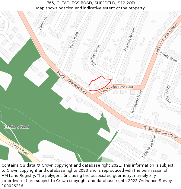 765, GLEADLESS ROAD, SHEFFIELD, S12 2QD: Location map and indicative extent of plot