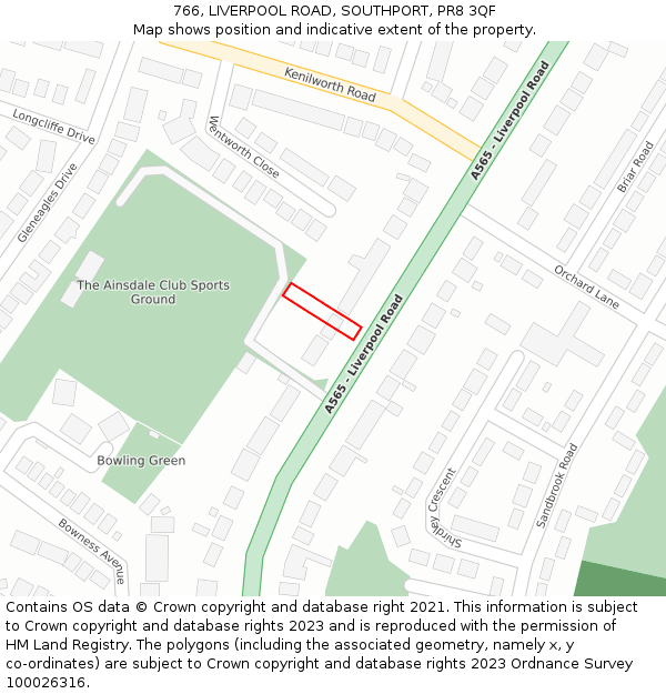 766, LIVERPOOL ROAD, SOUTHPORT, PR8 3QF: Location map and indicative extent of plot