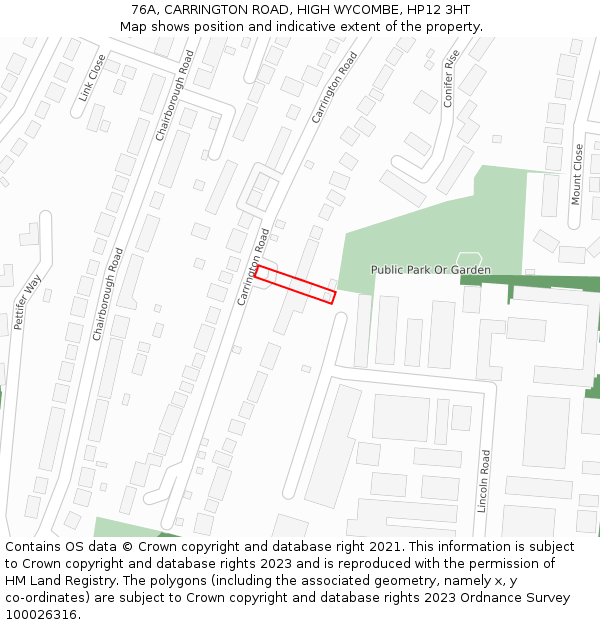 76A, CARRINGTON ROAD, HIGH WYCOMBE, HP12 3HT: Location map and indicative extent of plot