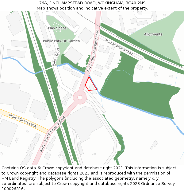 76A, FINCHAMPSTEAD ROAD, WOKINGHAM, RG40 2NS: Location map and indicative extent of plot