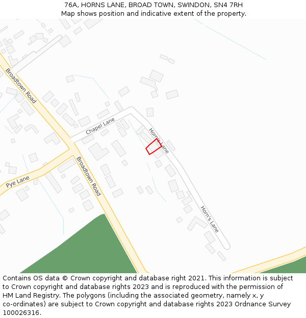 76A, HORNS LANE, BROAD TOWN, SWINDON, SN4 7RH: Location map and indicative extent of plot