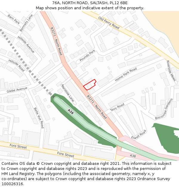 76A, NORTH ROAD, SALTASH, PL12 6BE: Location map and indicative extent of plot