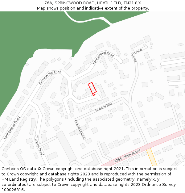 76A, SPRINGWOOD ROAD, HEATHFIELD, TN21 8JX: Location map and indicative extent of plot