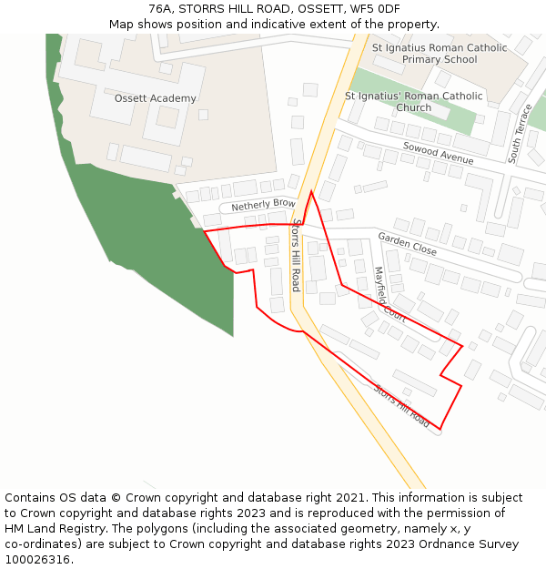 76A, STORRS HILL ROAD, OSSETT, WF5 0DF: Location map and indicative extent of plot