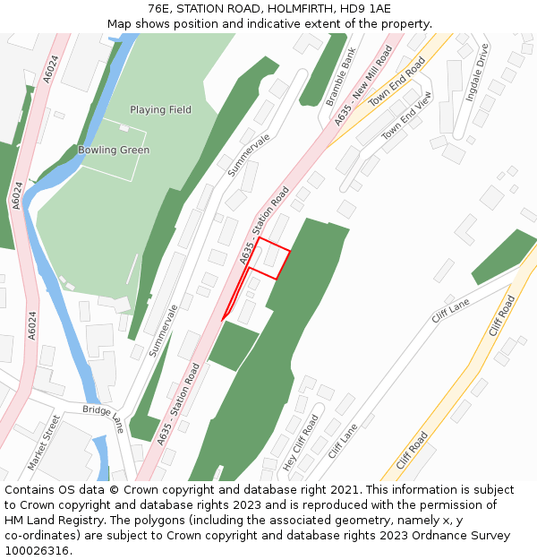 76E, STATION ROAD, HOLMFIRTH, HD9 1AE: Location map and indicative extent of plot