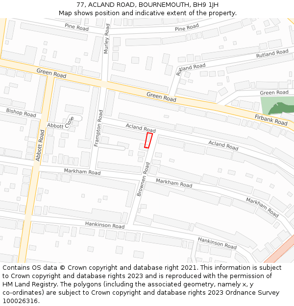 77, ACLAND ROAD, BOURNEMOUTH, BH9 1JH: Location map and indicative extent of plot