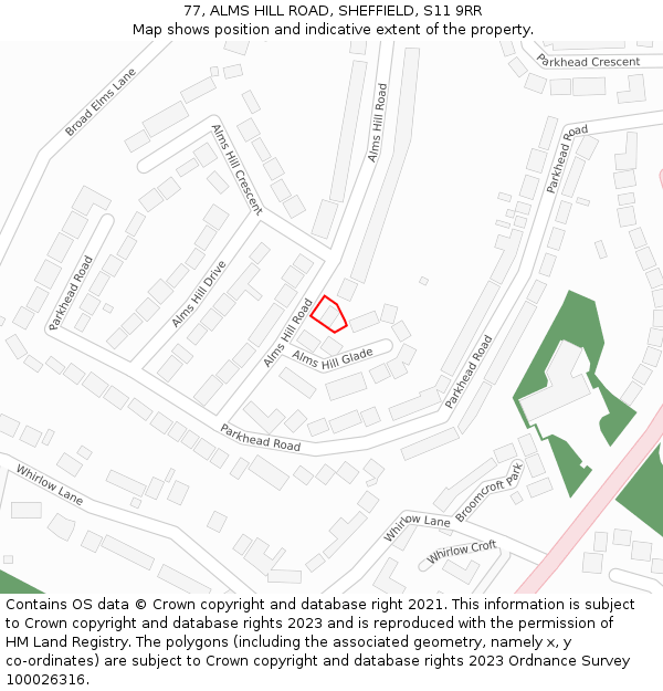 77, ALMS HILL ROAD, SHEFFIELD, S11 9RR: Location map and indicative extent of plot