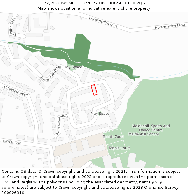 77, ARROWSMITH DRIVE, STONEHOUSE, GL10 2QS: Location map and indicative extent of plot