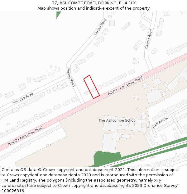 77, ASHCOMBE ROAD, DORKING, RH4 1LX: Location map and indicative extent of plot