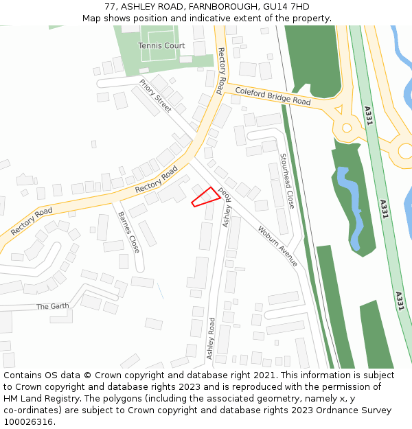 77, ASHLEY ROAD, FARNBOROUGH, GU14 7HD: Location map and indicative extent of plot