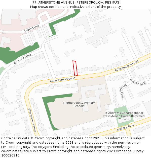 77, ATHERSTONE AVENUE, PETERBOROUGH, PE3 9UG: Location map and indicative extent of plot