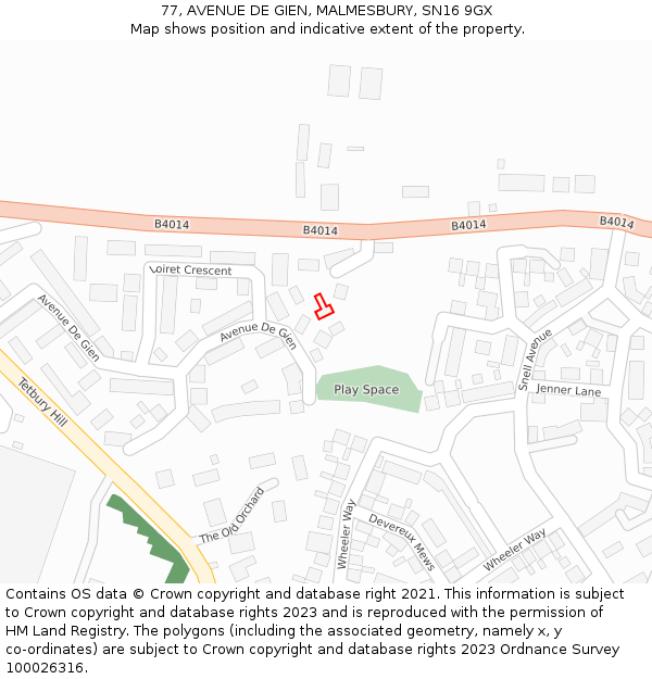 77, AVENUE DE GIEN, MALMESBURY, SN16 9GX: Location map and indicative extent of plot