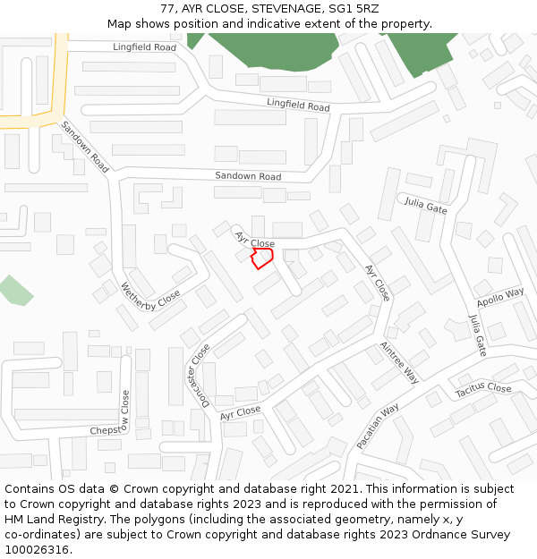 77, AYR CLOSE, STEVENAGE, SG1 5RZ: Location map and indicative extent of plot