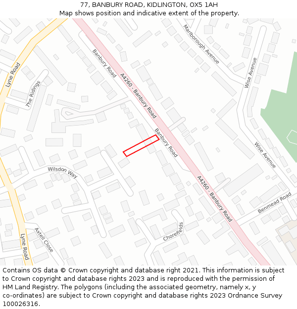 77, BANBURY ROAD, KIDLINGTON, OX5 1AH: Location map and indicative extent of plot