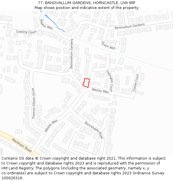 77, BANOVALLUM GARDENS, HORNCASTLE, LN9 6RF: Location map and indicative extent of plot