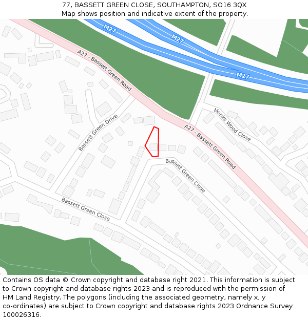 77, BASSETT GREEN CLOSE, SOUTHAMPTON, SO16 3QX: Location map and indicative extent of plot