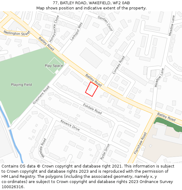 77, BATLEY ROAD, WAKEFIELD, WF2 0AB: Location map and indicative extent of plot