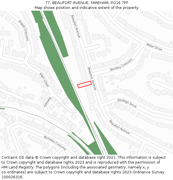 77, BEAUFORT AVENUE, FAREHAM, PO16 7PF: Location map and indicative extent of plot