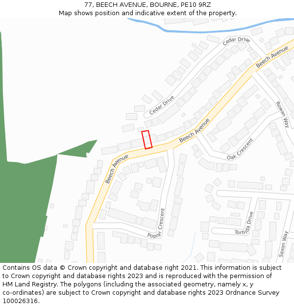 77, BEECH AVENUE, BOURNE, PE10 9RZ: Location map and indicative extent of plot