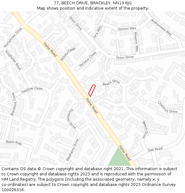 77, BEECH DRIVE, BRACKLEY, NN13 6JG: Location map and indicative extent of plot