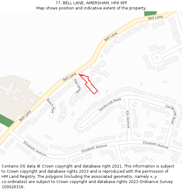77, BELL LANE, AMERSHAM, HP6 6PF: Location map and indicative extent of plot