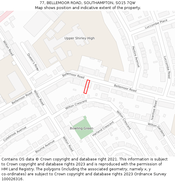 77, BELLEMOOR ROAD, SOUTHAMPTON, SO15 7QW: Location map and indicative extent of plot