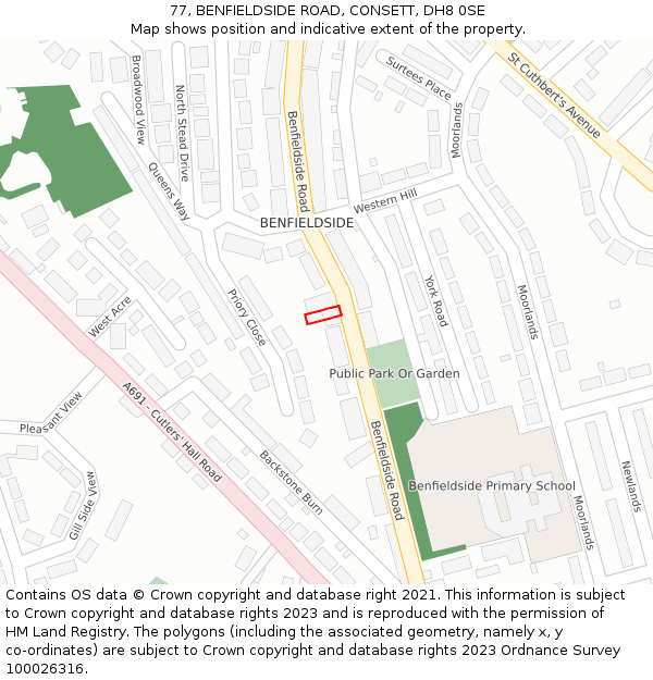 77, BENFIELDSIDE ROAD, CONSETT, DH8 0SE: Location map and indicative extent of plot