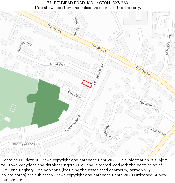 77, BENMEAD ROAD, KIDLINGTON, OX5 2AX: Location map and indicative extent of plot