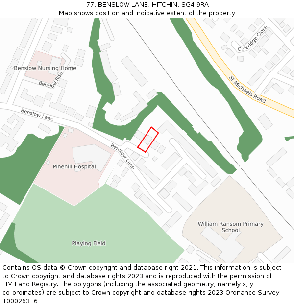 77, BENSLOW LANE, HITCHIN, SG4 9RA: Location map and indicative extent of plot