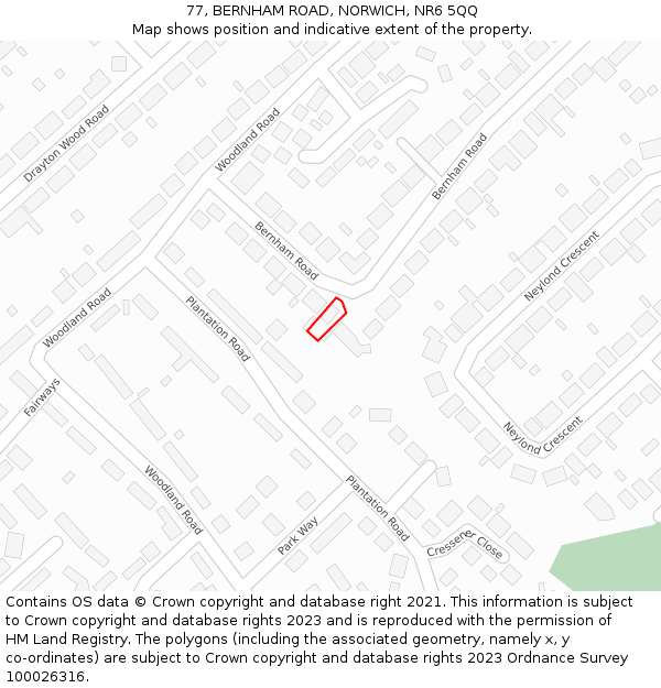 77, BERNHAM ROAD, NORWICH, NR6 5QQ: Location map and indicative extent of plot