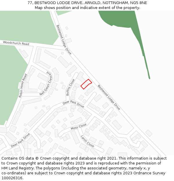 77, BESTWOOD LODGE DRIVE, ARNOLD, NOTTINGHAM, NG5 8NE: Location map and indicative extent of plot