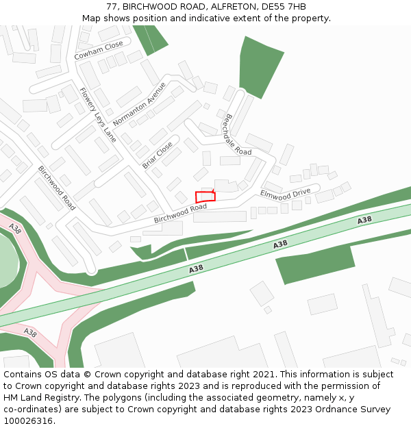 77, BIRCHWOOD ROAD, ALFRETON, DE55 7HB: Location map and indicative extent of plot