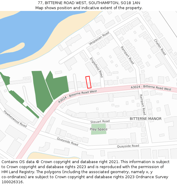 77, BITTERNE ROAD WEST, SOUTHAMPTON, SO18 1AN: Location map and indicative extent of plot