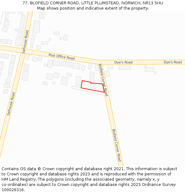 77, BLOFIELD CORNER ROAD, LITTLE PLUMSTEAD, NORWICH, NR13 5HU: Location map and indicative extent of plot