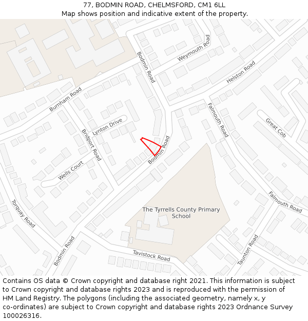 77, BODMIN ROAD, CHELMSFORD, CM1 6LL: Location map and indicative extent of plot