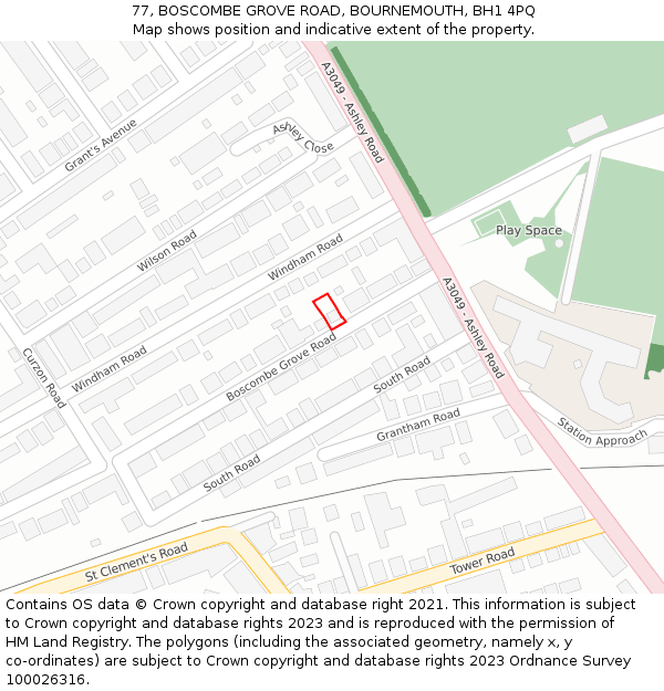 77, BOSCOMBE GROVE ROAD, BOURNEMOUTH, BH1 4PQ: Location map and indicative extent of plot