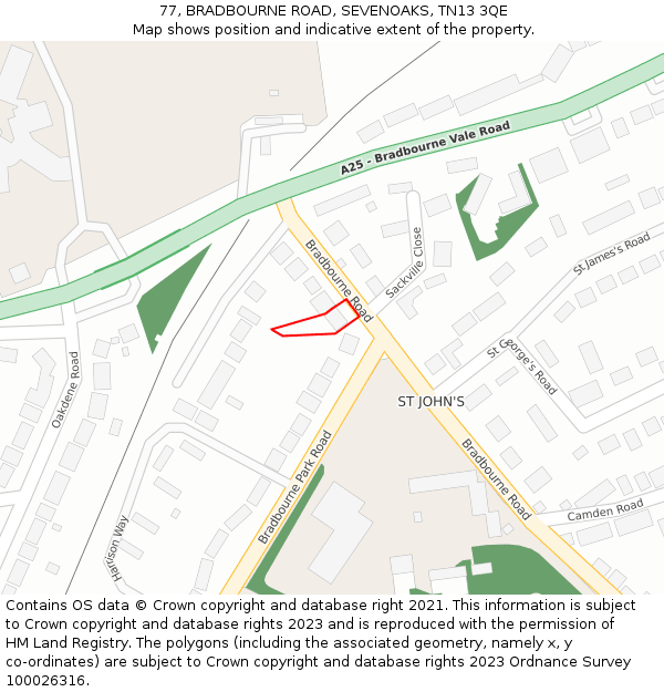 77, BRADBOURNE ROAD, SEVENOAKS, TN13 3QE: Location map and indicative extent of plot