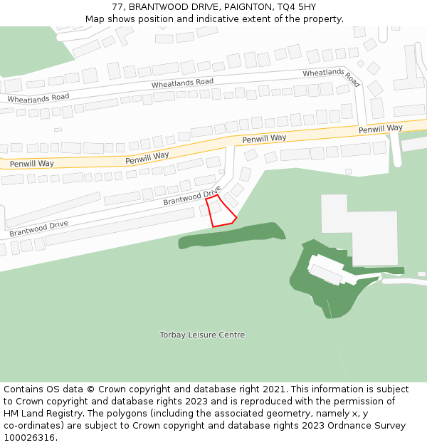 77, BRANTWOOD DRIVE, PAIGNTON, TQ4 5HY: Location map and indicative extent of plot