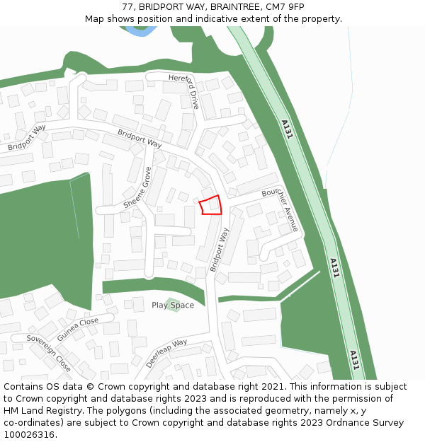 77, BRIDPORT WAY, BRAINTREE, CM7 9FP: Location map and indicative extent of plot