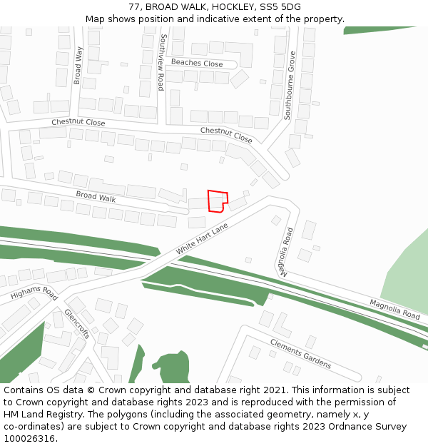 77, BROAD WALK, HOCKLEY, SS5 5DG: Location map and indicative extent of plot