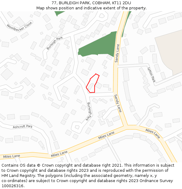 77, BURLEIGH PARK, COBHAM, KT11 2DU: Location map and indicative extent of plot