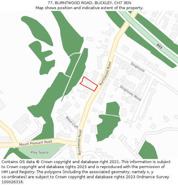77, BURNTWOOD ROAD, BUCKLEY, CH7 3EN: Location map and indicative extent of plot